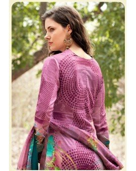 Salwar Suit- Pure Cotton with  Embroidery and Self Print - Pink and Blue (Un Stitched)